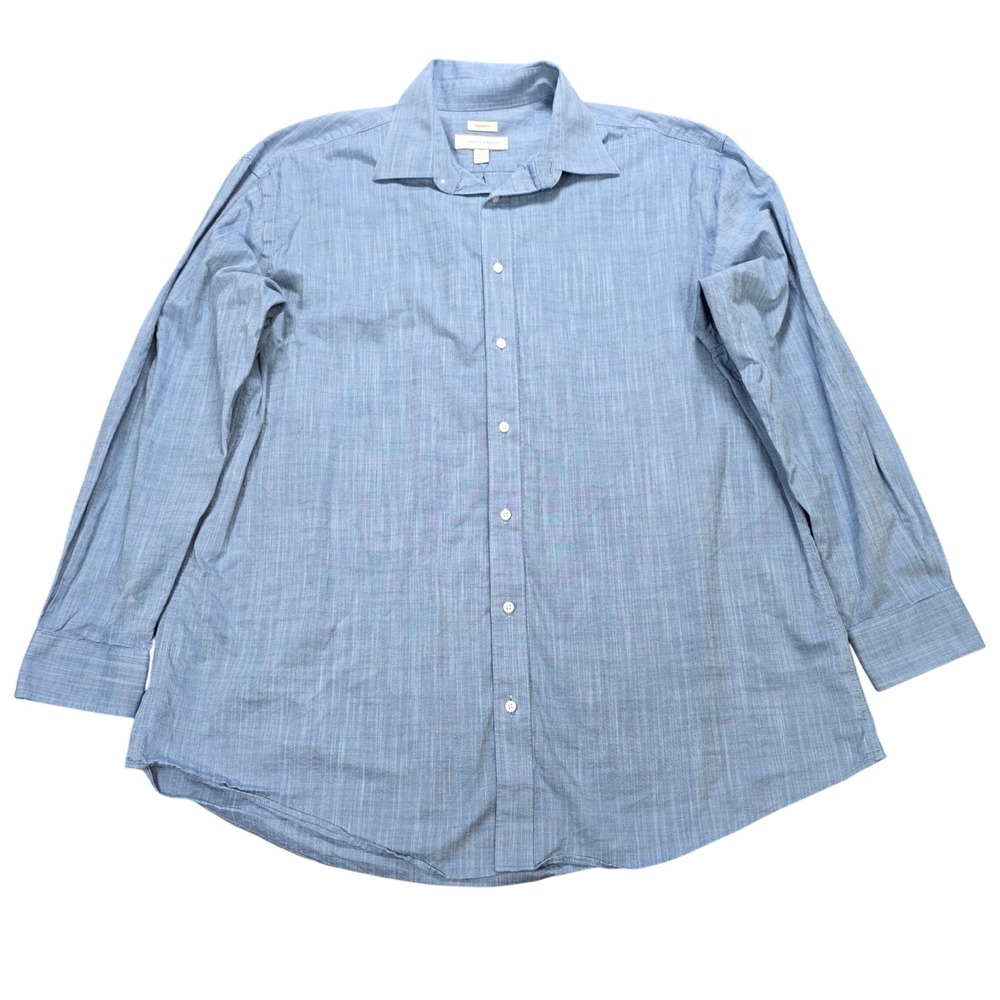 Joseph Abboud Textured Cotton Button Down Shirt Men's Regular Fit 18 34/35 Blue